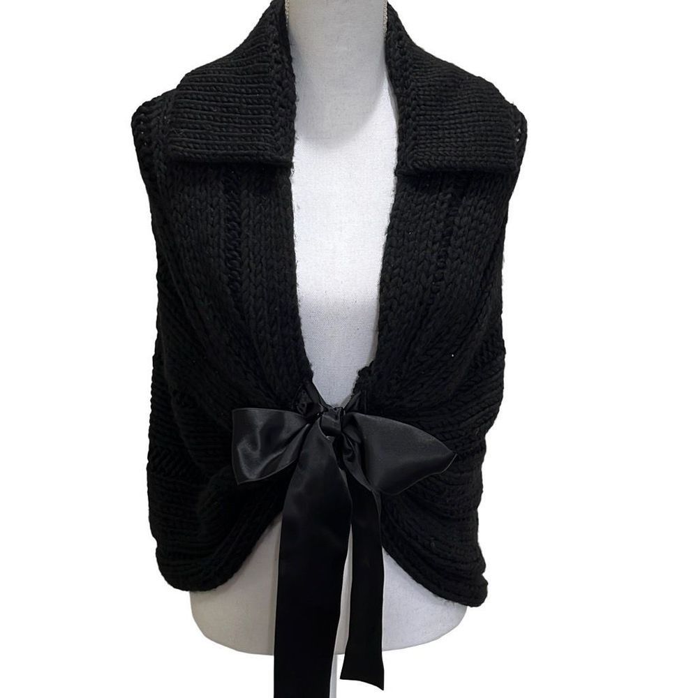 Furla Black Knit Cardigan With Ribbon Tie
